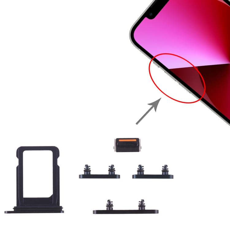 SpareParts - iPhone 13 Simkortshållare (Dual) + Sidoknappar - Svart