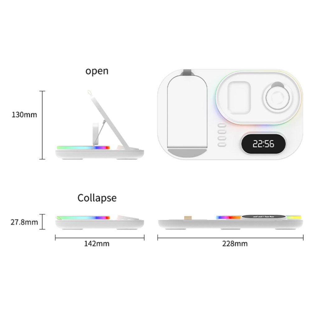 A-One Brand - 4in1 15W Trådlös laddare iPhone/Apple Watch/AirPods/Digital klocka