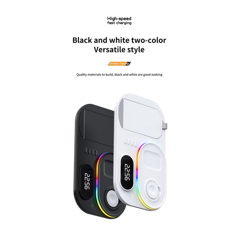 A-One Brand - 4in1 15W Trådlös laddare iPhone/Apple Watch/AirPods/Digital klocka