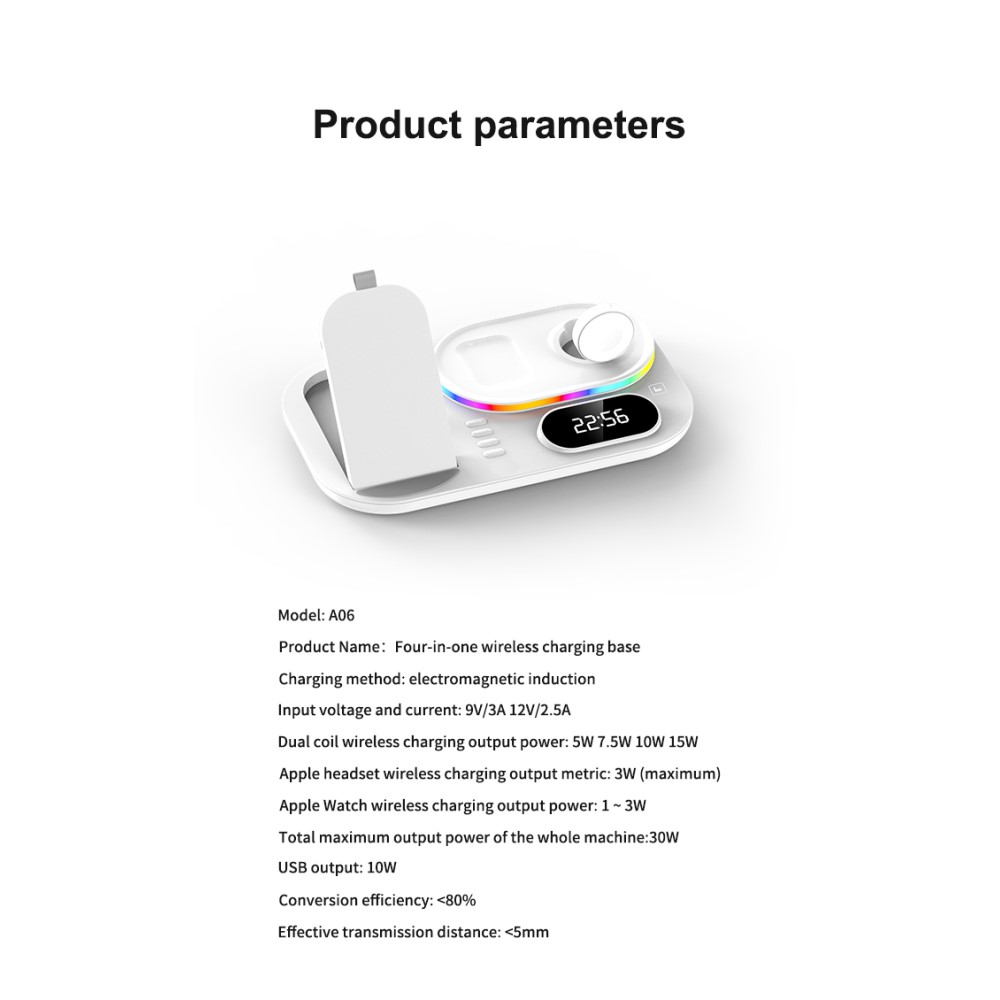 A-One Brand - 4in1 15W Trådlös laddare iPhone/Apple Watch/AirPods/Digital klocka