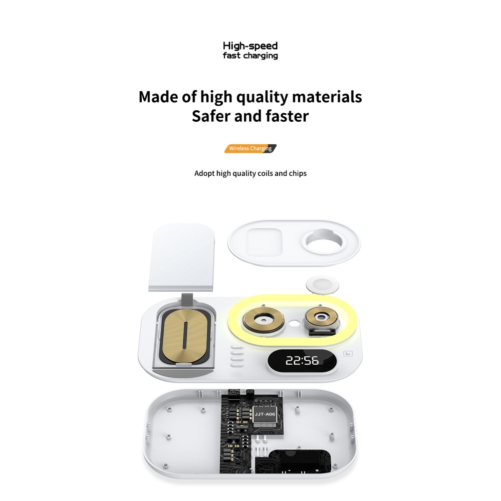 A-One Brand - 4in1 15W Trådlös laddare iPhone/Apple Watch/AirPods/Digital klocka