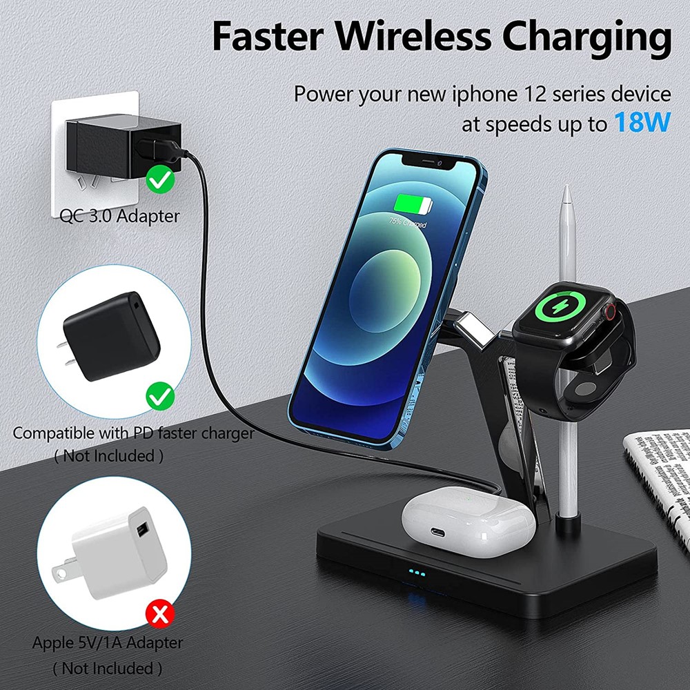 A-One Brand - 4in1 Magsafe Trådlös laddare iPhone - Apple Watch - AirPods - Apple Pencil