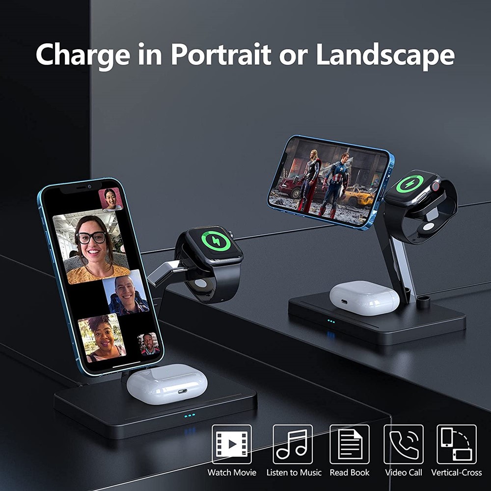 A-One Brand - 4in1 Magsafe Trådlös laddare iPhone - Apple Watch - AirPods - Apple Pencil