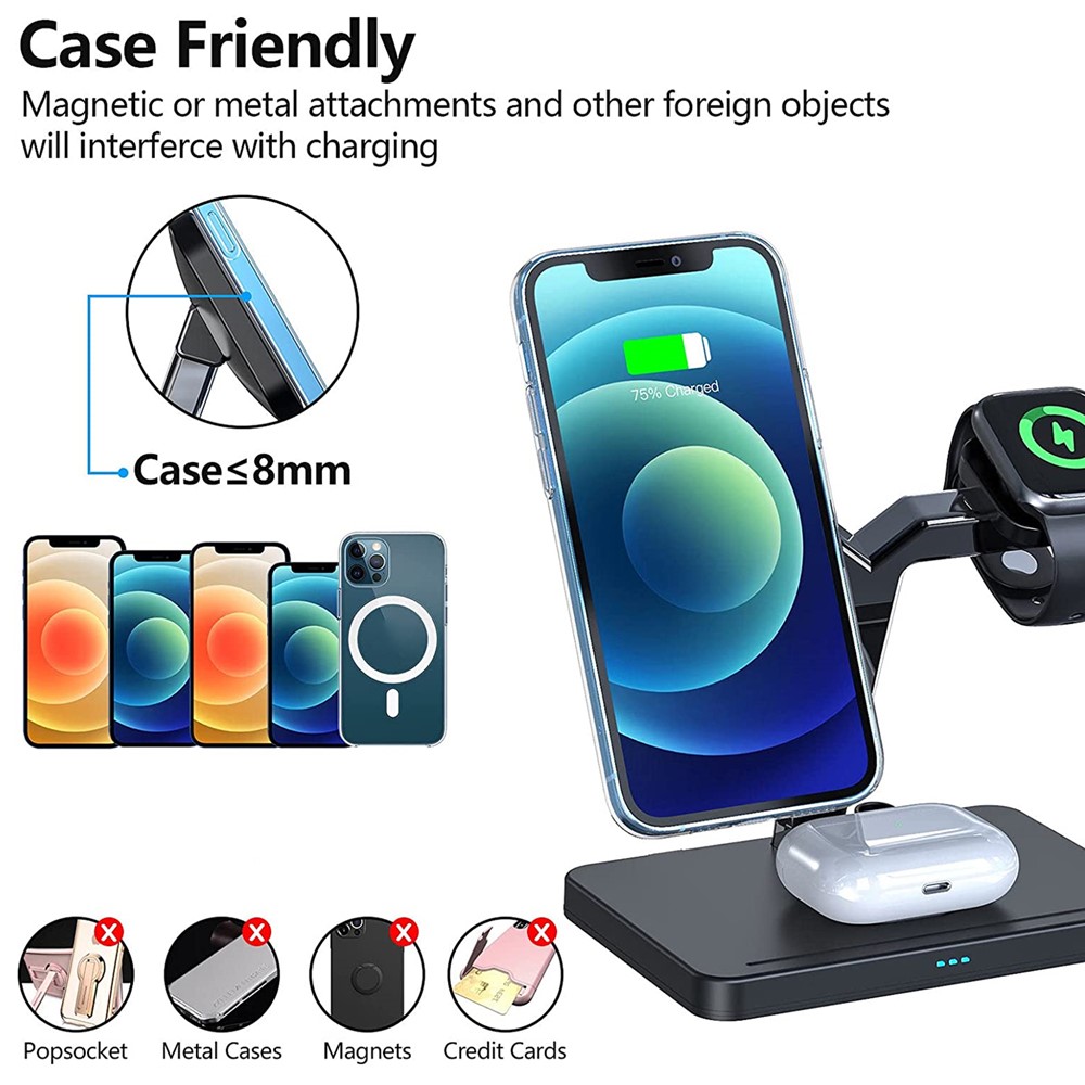 A-One Brand - 4in1 Magsafe Trådlös laddare iPhone - Apple Watch - AirPods - Apple Pencil