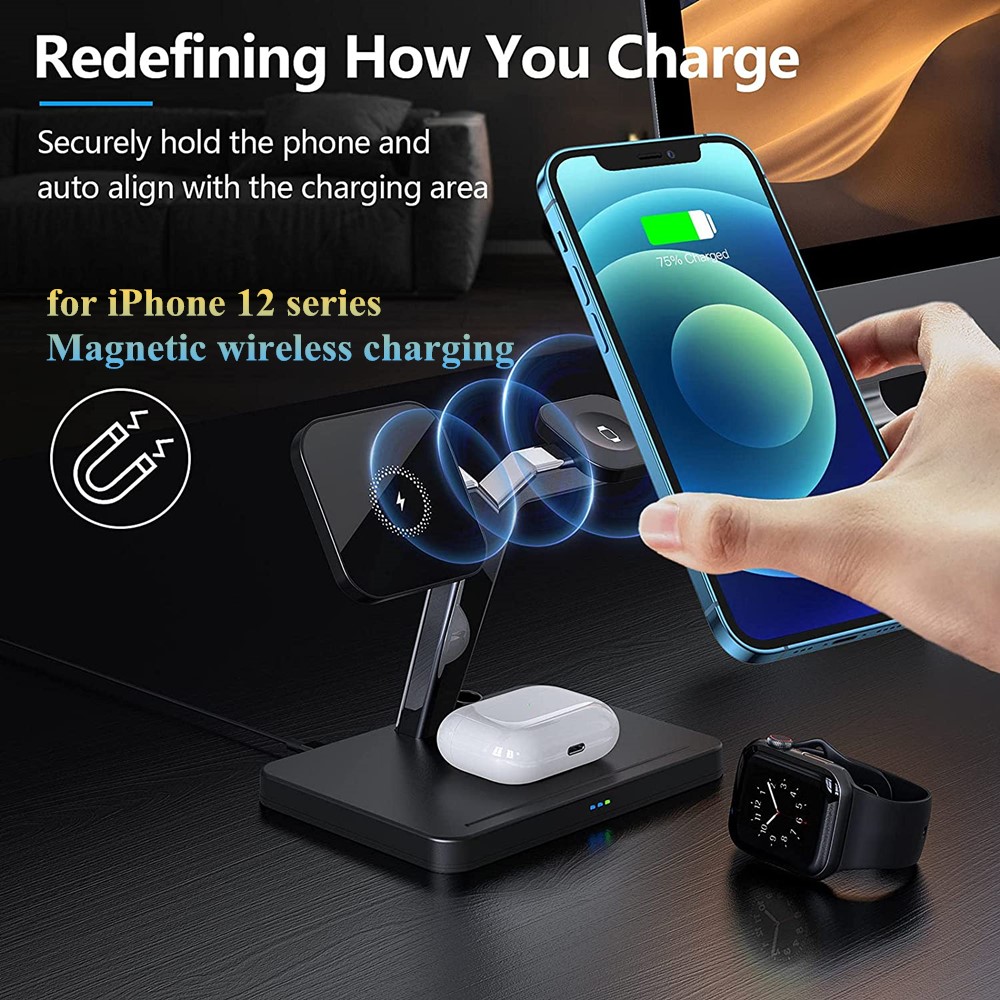 A-One Brand - 4in1 Magsafe Trådlös laddare iPhone - Apple Watch - AirPods - Apple Pencil