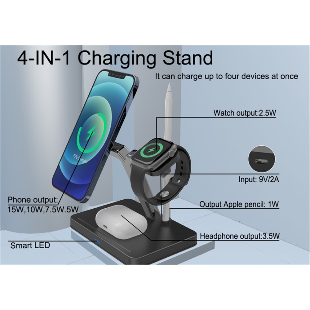 A-One Brand - 4in1 Magsafe Trådlös laddare iPhone - Apple Watch - AirPods - Apple Pencil