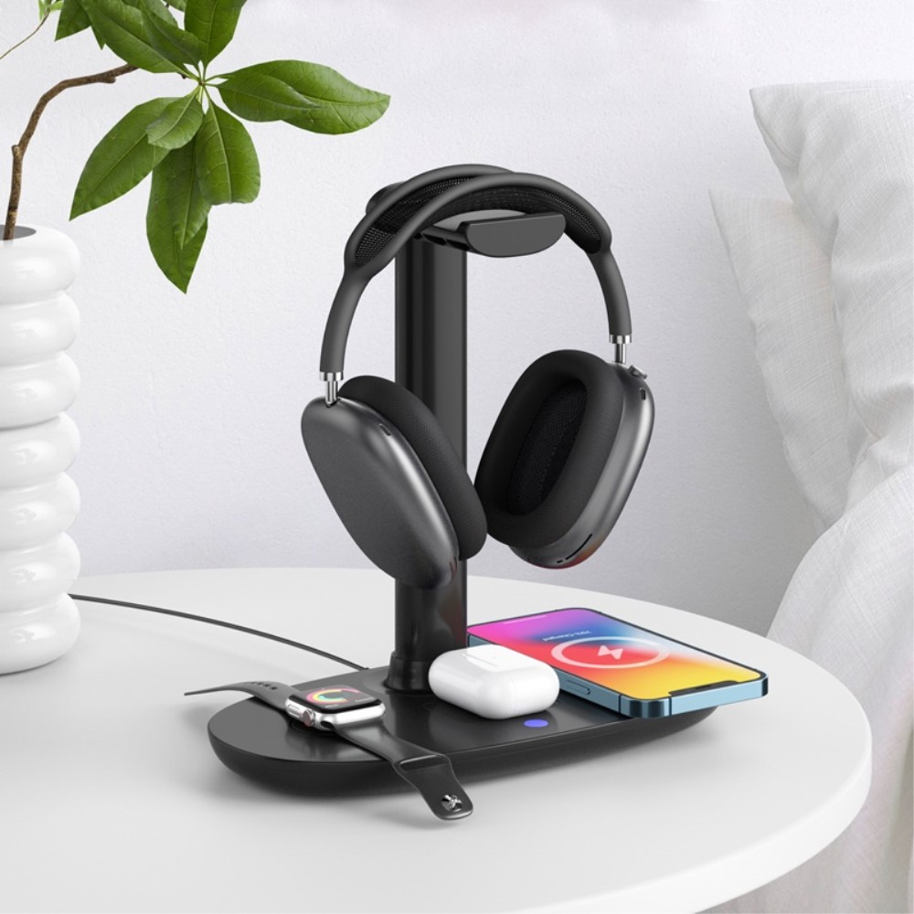 A-One Brand - 4in1 Trådlös laddare iPhone - Apple Watch - AirPods - Headsethållare