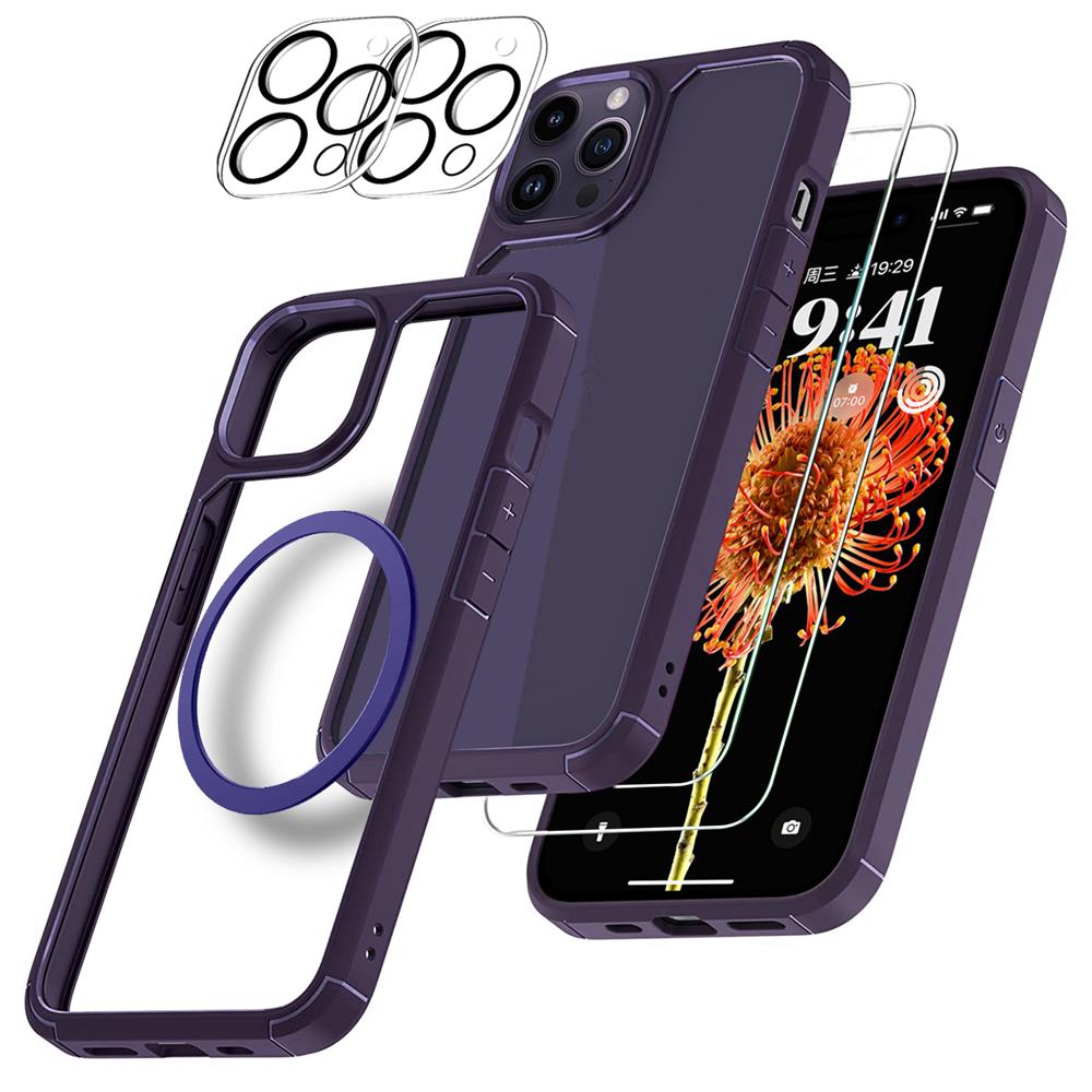 Boom - [6in1] BOOM iPhone 14 Pro Max Skal - Linsskydd - Härdat Glas - MagSafe Ring