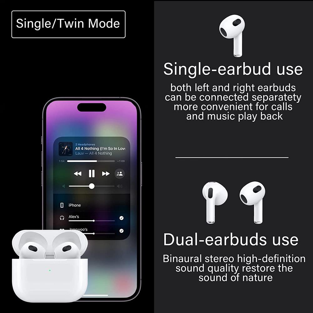 OEM - BoomPods 3 - Hörlurar med Touch och Trådlös Laddning - Bluetooth