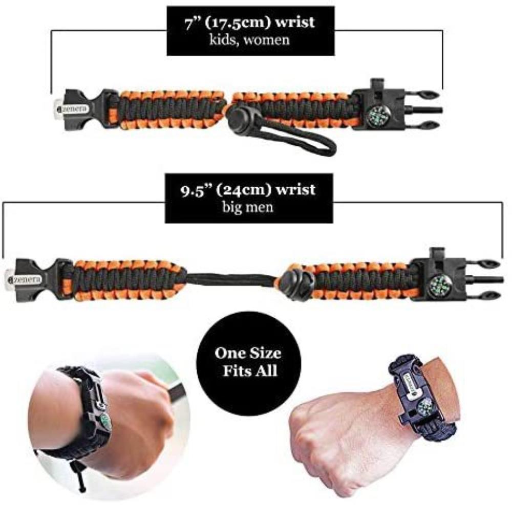 A-One Brand - [1-PACK] verlevnadsarmband Paracord l kompass, visselpipa, flintbrandstartare