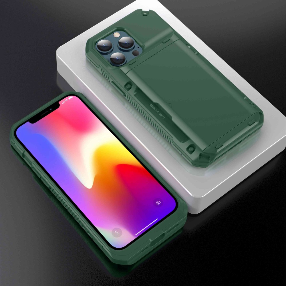 OEM - iPhone 13 Pro Skal Med Kortfack - Grön