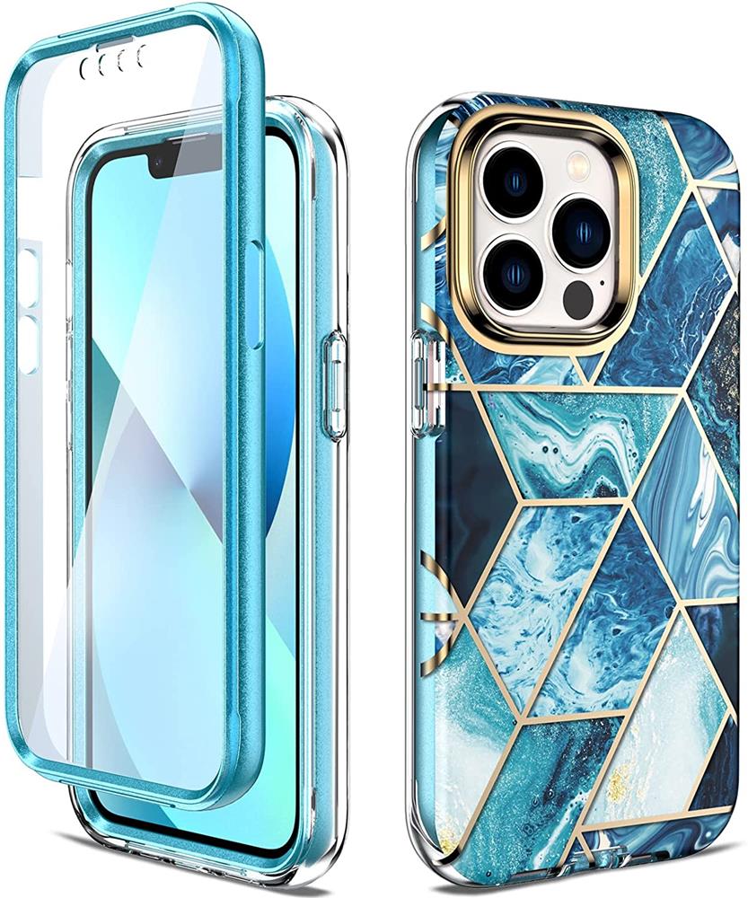 OEM - Marble Grid 360° Skal iPhone 13 Pro - Blå
