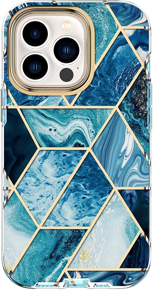 OEM - Marble Grid 360° Skal iPhone 13 Pro - Blå