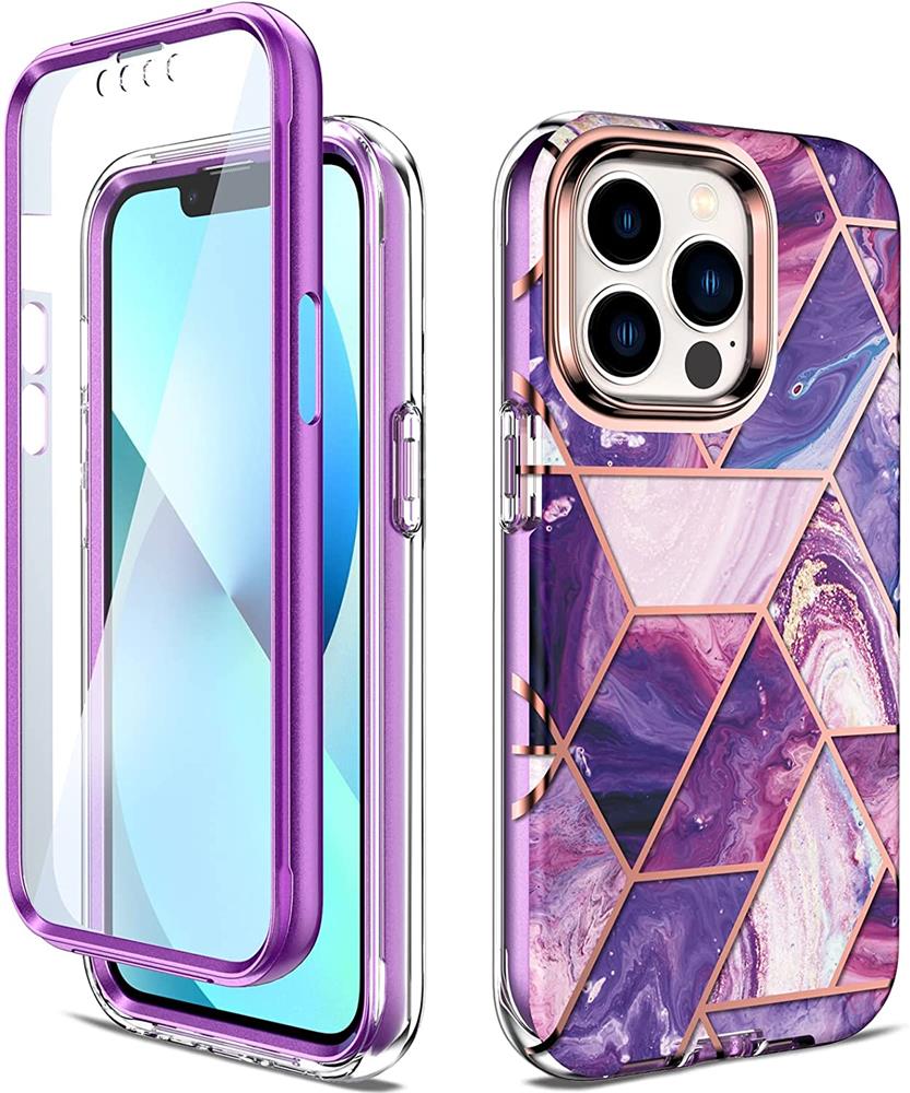 OEM - Marble Grid 360° Skal iPhone 13 Pro - Lila