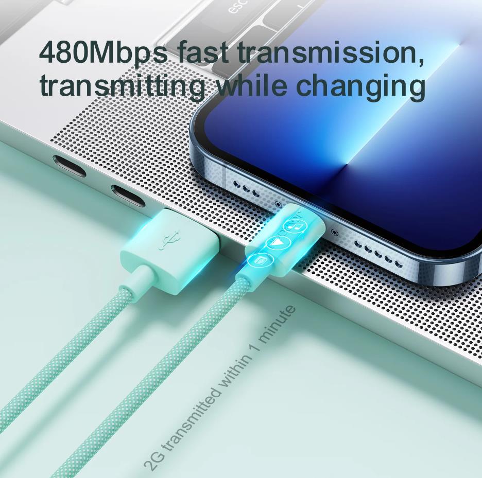 Joyroom - Joyroom Macaron Nylon 2.4A USB-A Till Lightning Kabel 2m - Lila