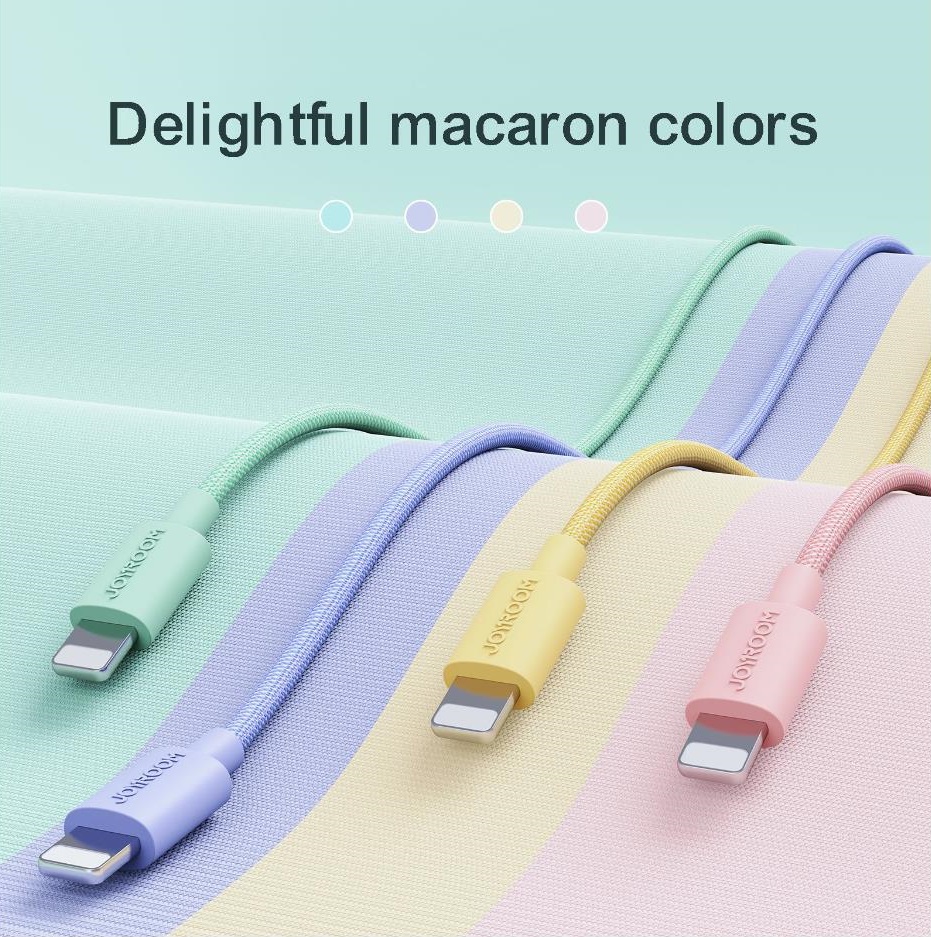 Joyroom - Joyroom Macaron Nylon 2.4A USB-A Till Lightning Kabel 2m - Gul