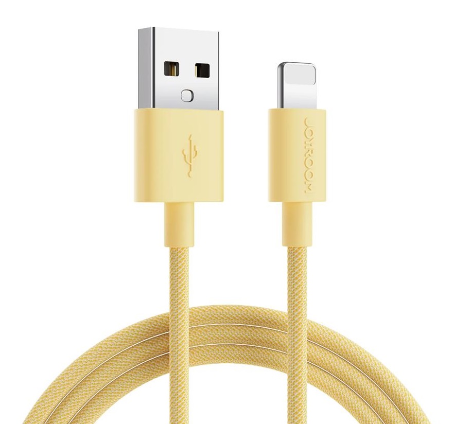 Joyroom - Joyroom Macaron Nylon 2.4A USB-A Till Lightning Kabel 2m - Gul