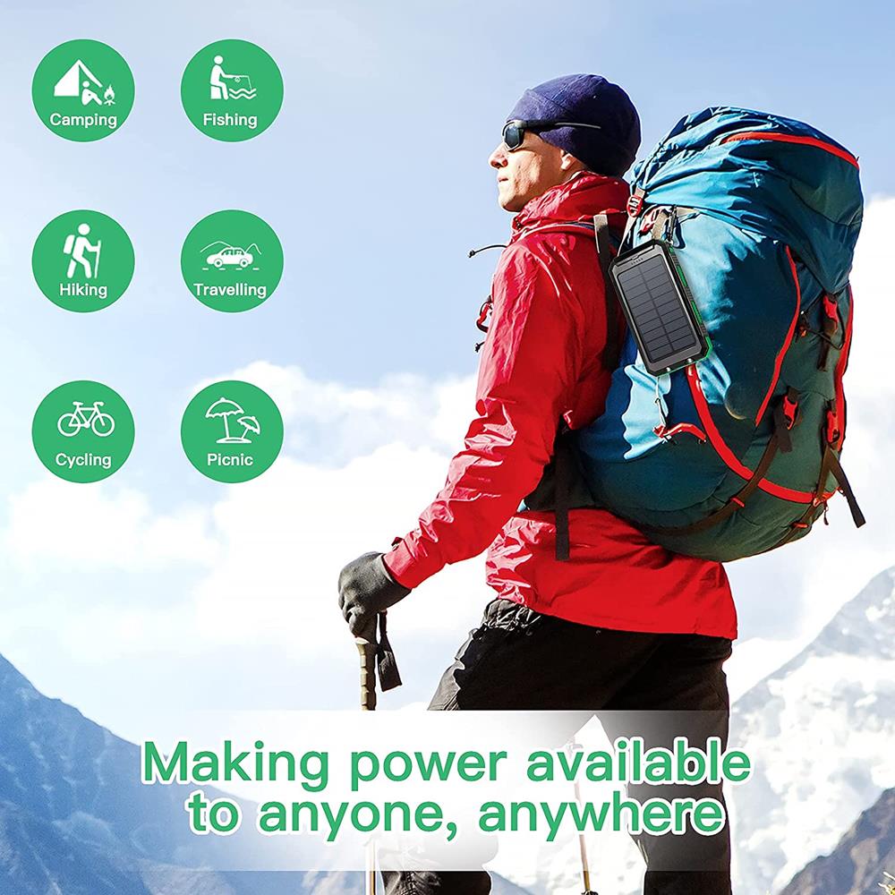 OEM - Outdoor Powerbank Solcellsladdare - 20000 mAh - Grön