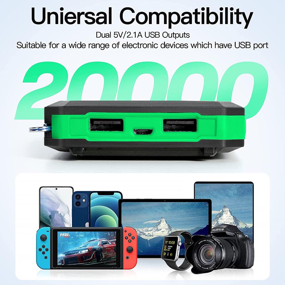 OEM - Outdoor Powerbank Solcellsladdare - 20000 mAh - Grön