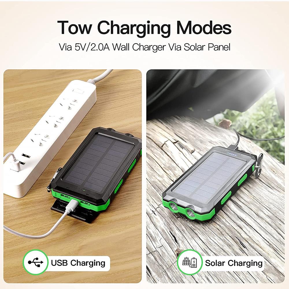 OEM - Outdoor Powerbank Solcellsladdare - 20000 mAh - Grön