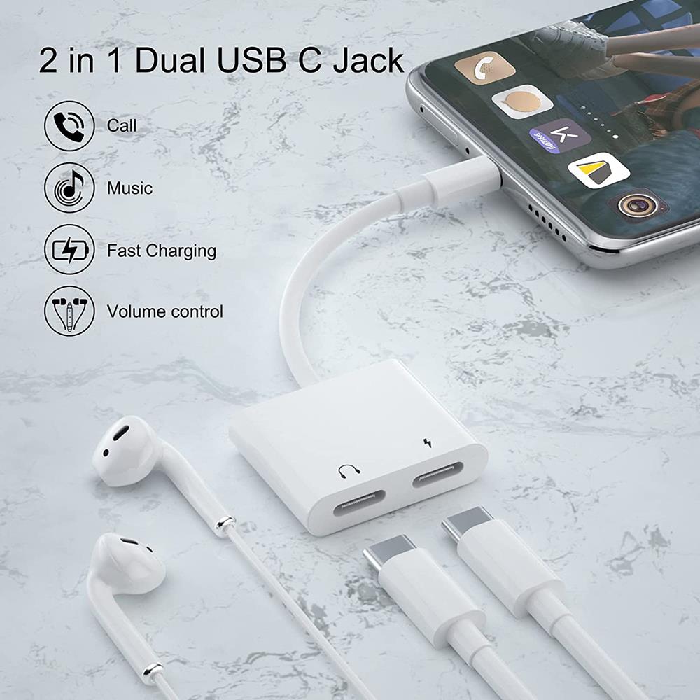 A-One Brand - 2 in 1 USB C till 2 X Type C Hörlursadapter Snabbladdning