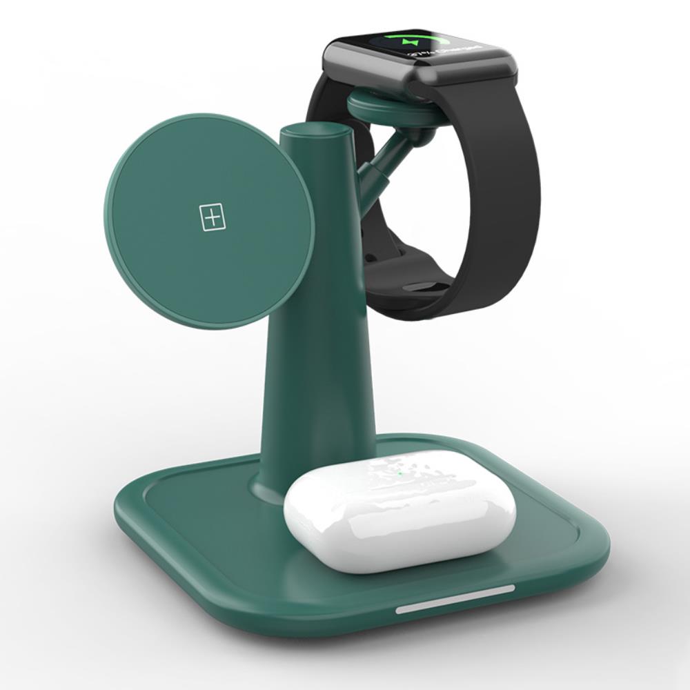 A-One Brand - 3in1 15W Magsafe Trådlös laddare iPhone - Apple Watch - AirPods - Grön