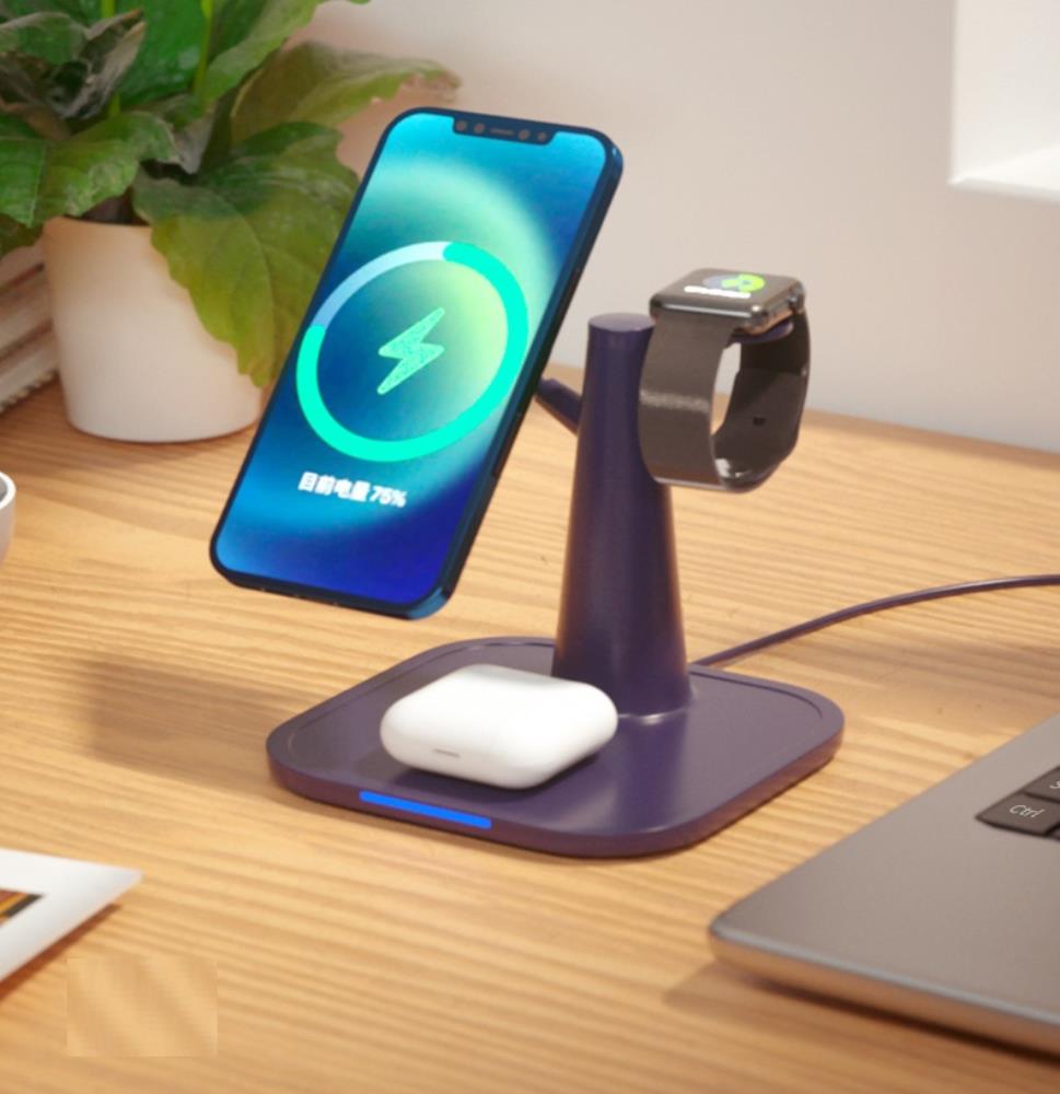 A-One Brand - 3in1 15W Magsafe Trådlös laddare iPhone - Apple Watch - AirPods - Grön