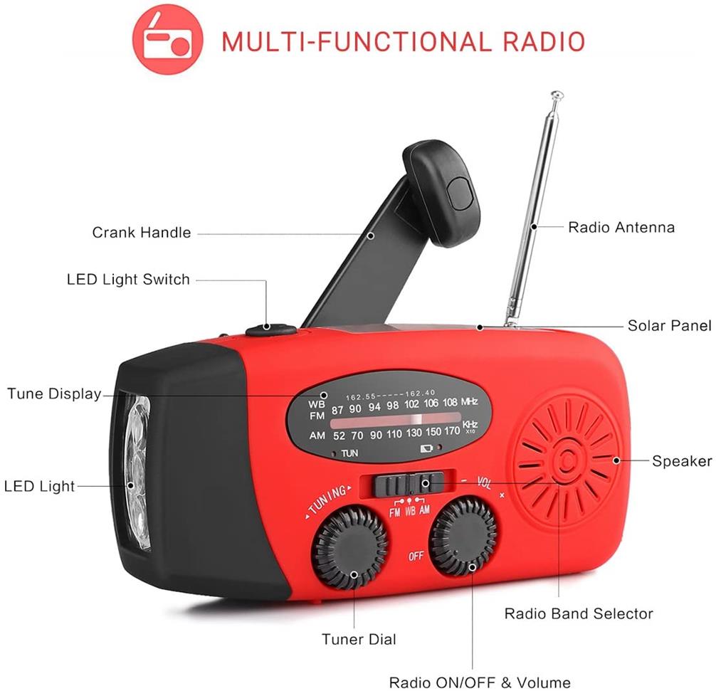 UTGATT1 - Vevradio 2000mAh Powerbank, Solceller, Ficklampa - Orange