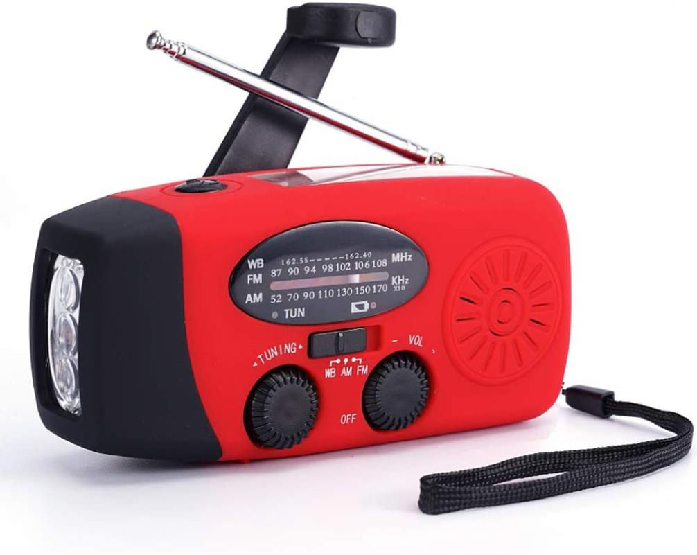 A-One Brand - Vevradio 2000mAh Powerbank, Solceller, Ficklampa - Röd