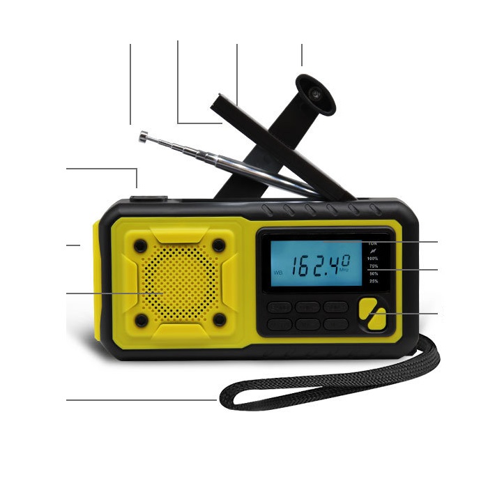A-One Brand - Vevradio 4000mAh Powerbank med LCD Skärm, Solceller, Ficklampa - Orange