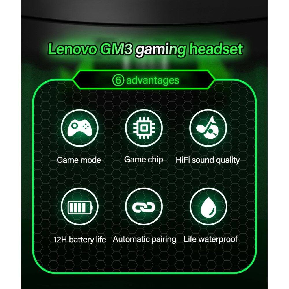 Lenovo - LENOVO GM3 TWS LED Bluetooth Trådlösa Hörlurar - Svart