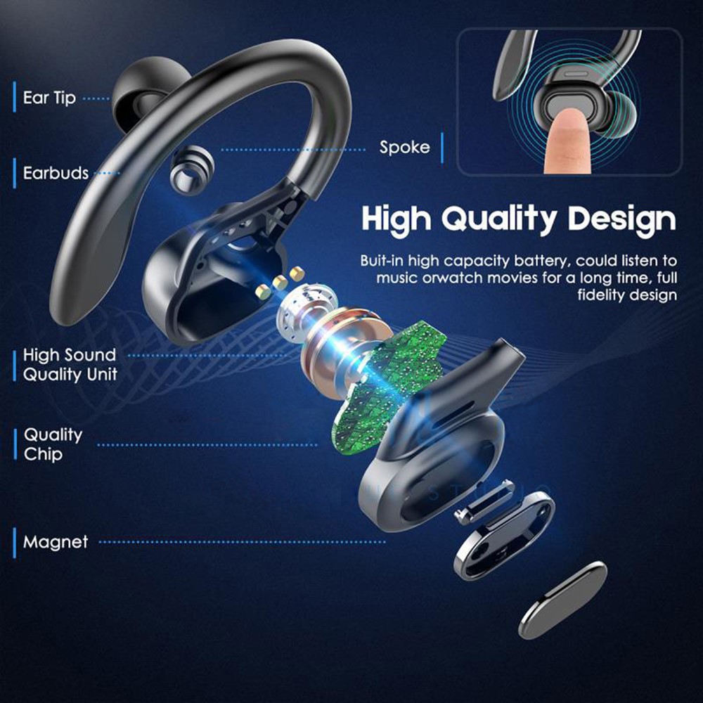 A-One Brand - LED Display Bluetooth 5.0 TWS HiFi Stereo Sporthörlurar - Svart