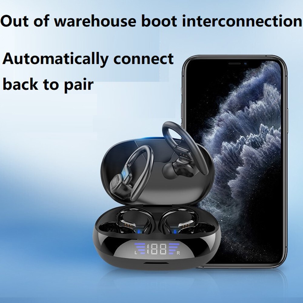 A-One Brand - LED Display Bluetooth 5.0 TWS HiFi Stereo Sporthörlurar - Svart