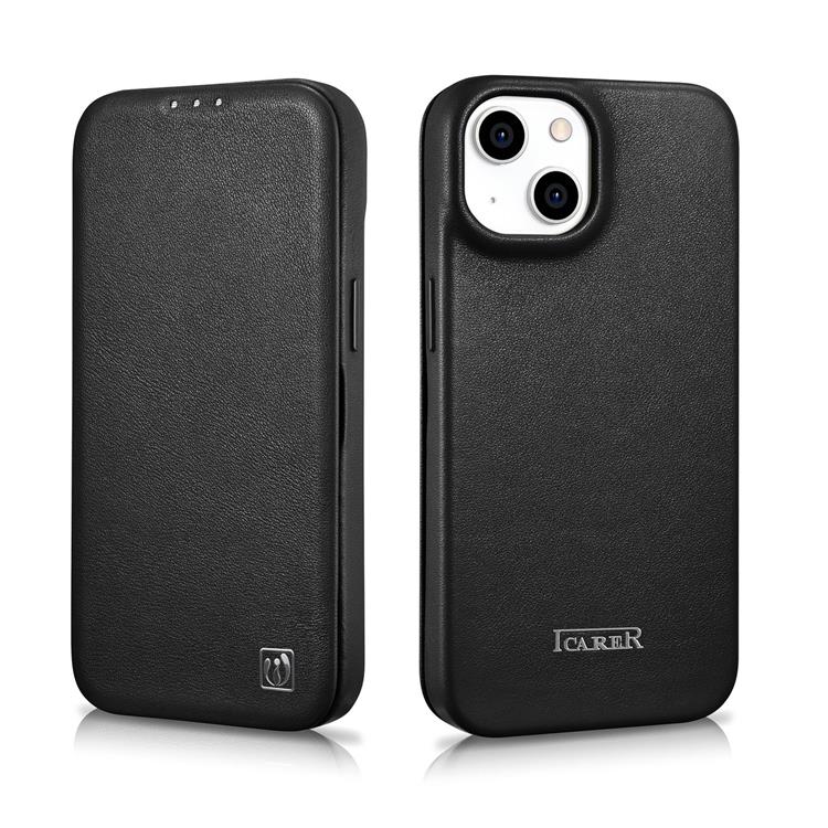 ICARER - iCarer iPhone 14 Plånboksfodral Magsafe CE Läder - Svart