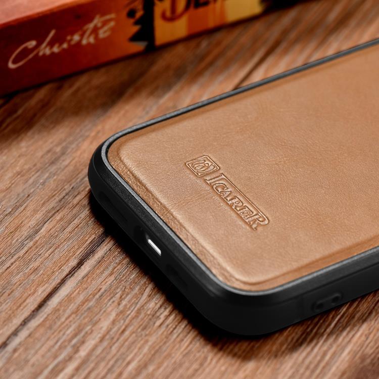 ICARER - iCarer iPhone 14 Pro Max Skal Magsafe Äkta Läder - Ljusbrun