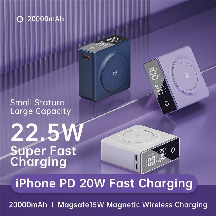 Magsafe Powerbank 20000mAh Q7 15W Magnetic Trådlös - Blå
