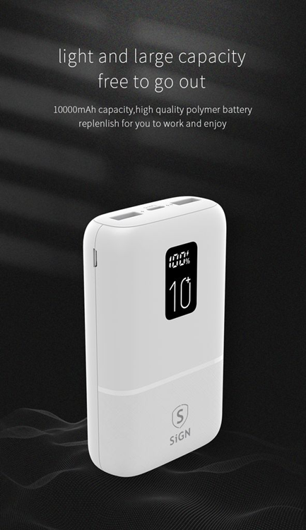SiGN - SiGN Mini Q.C Powerbank med Display 10.000mAh - Vit