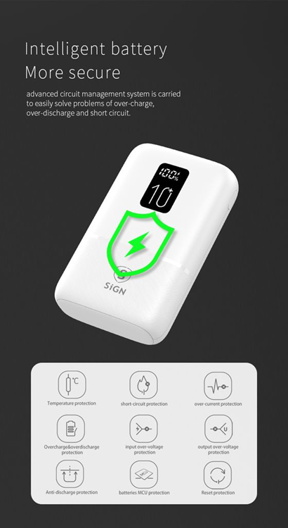 SiGN - SiGN Mini Q.C Powerbank med Display 10.000mAh - Vit