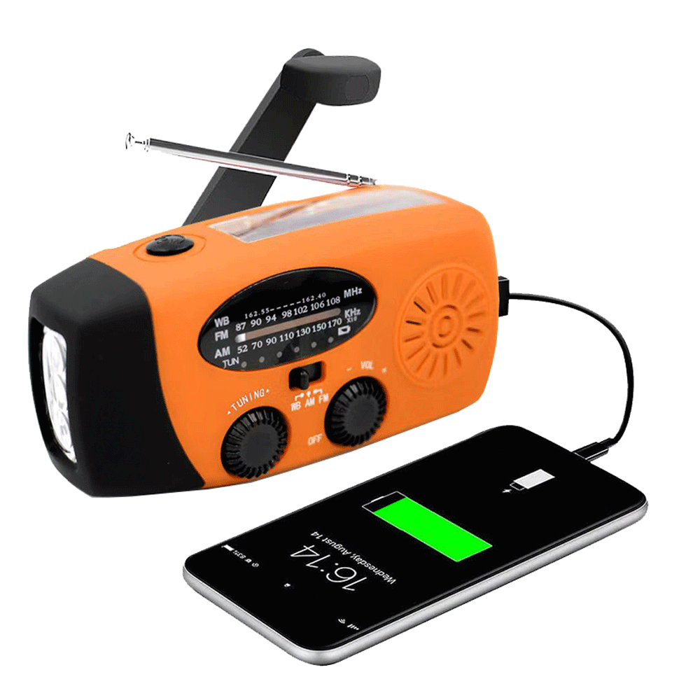 UTGATT1 - Vevradio 2000mAh Powerbank, Solceller, Ficklampa - Orange