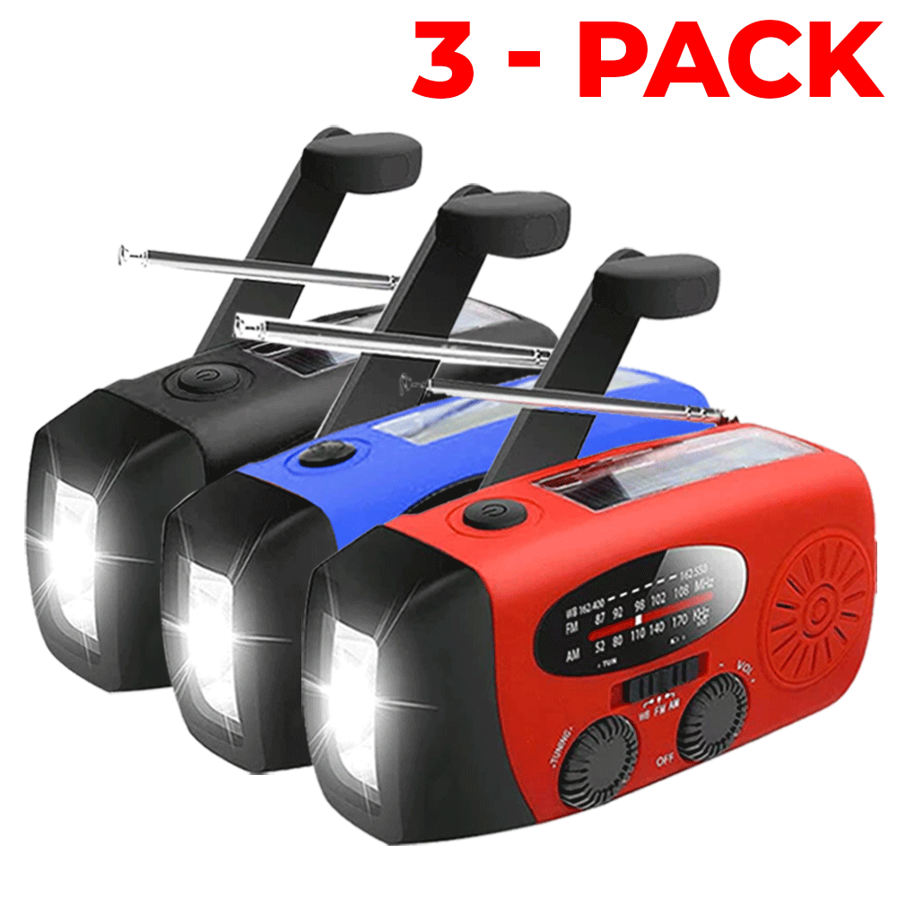A-One Brand - [3 PACK] Vevradio 2000mAh Powerbank, Ficklampa - Svart/Bl/Rd