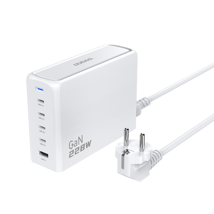 Dudao GaN Snabbladdare 1x USB-A 4x USB-C 228W PD - Vit