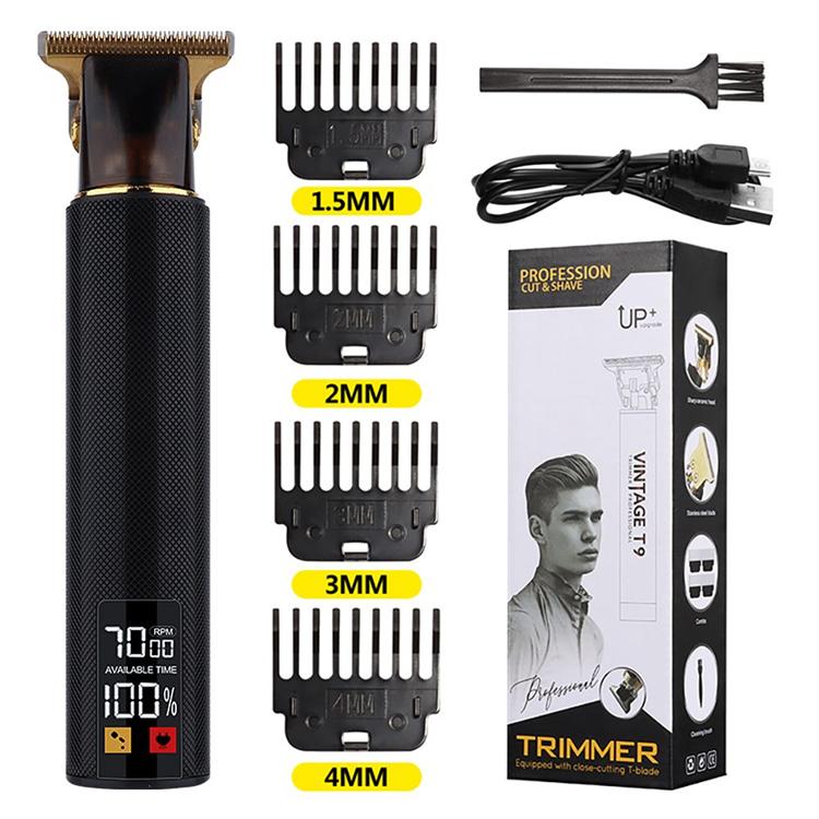 Hårklippare med display LED och Utbytbara Kammar T9 - Svart