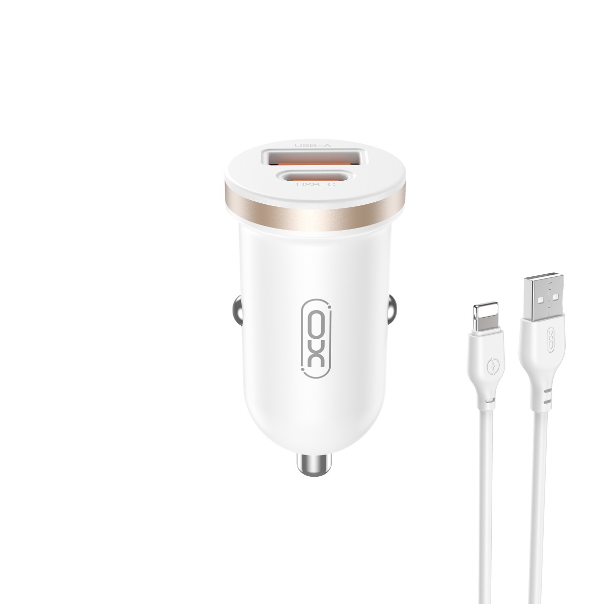 XO Billaddare 30W 1x USB 1x USB-C + Lightning Kabel CC56 - Vit