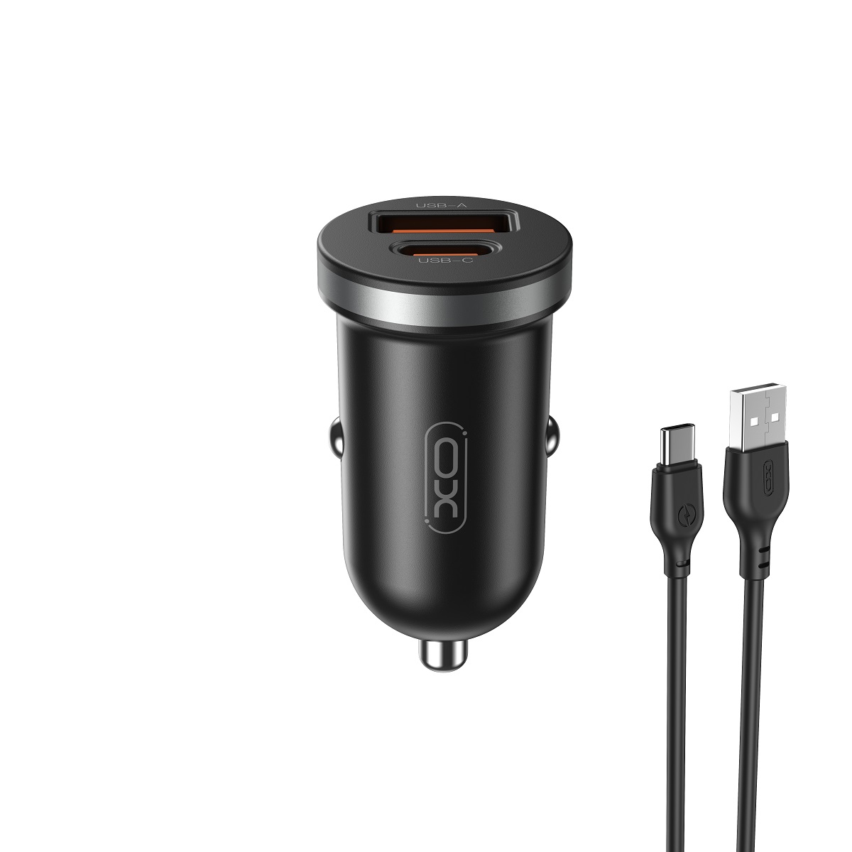 XO Billaddare 30W 1x USB 1x USB-C + USB-C Kabel CC56 - Svart