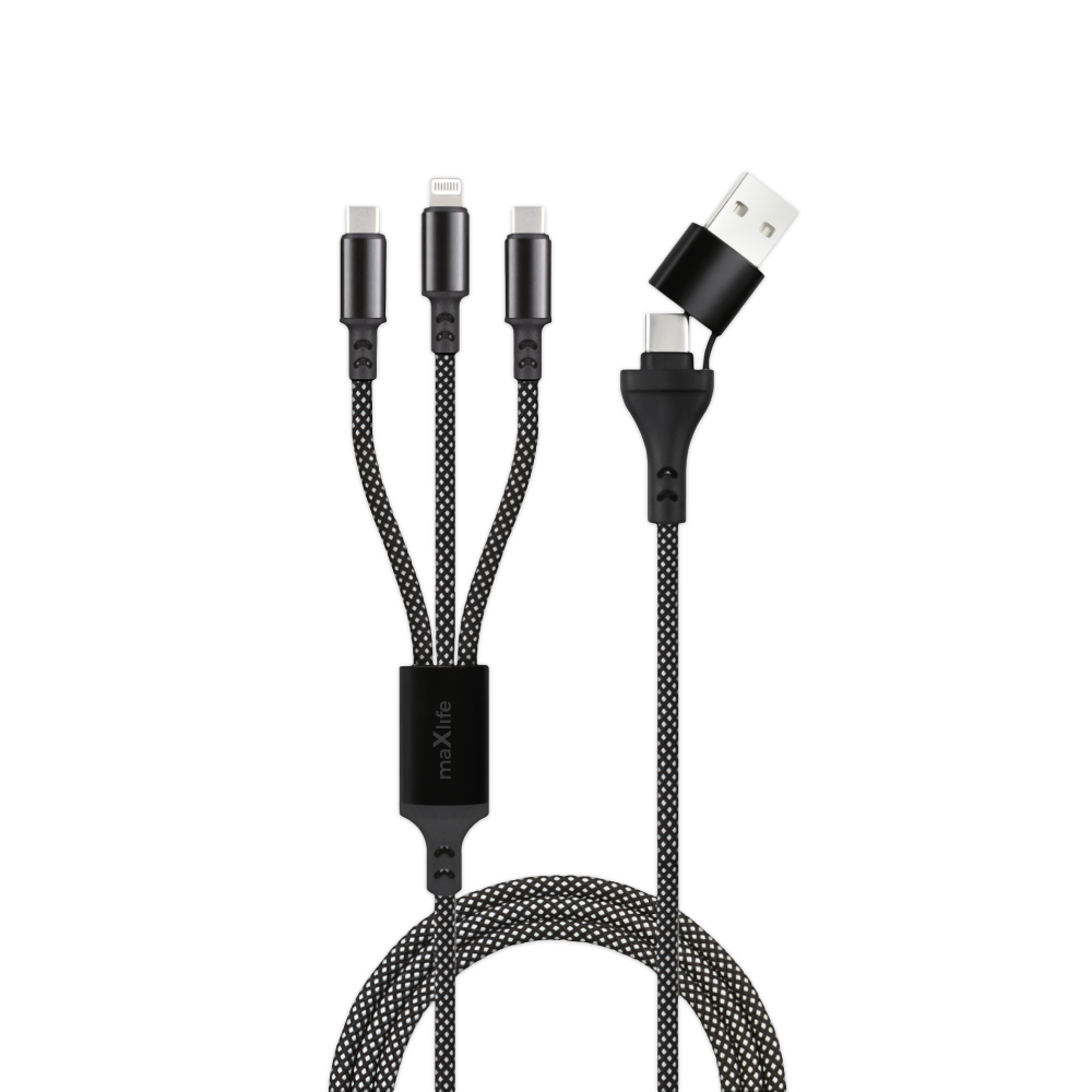 Maxlife 3in1 USB-C/USB-A till 2xUSB-C/Lightning 66W 1m Kabel - Svart