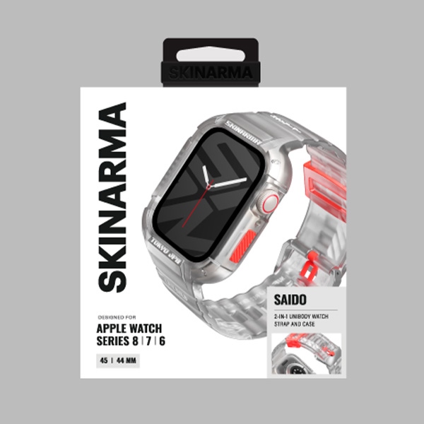 Skinarma - Skinarma Apple Watch 44/45mm Armband med Skal Saido - Clear