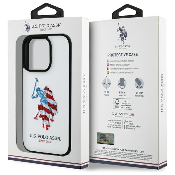 U.S. Polo Assn. - US Polo iPhone 15 Pro Max Mobilskal MagSafe Leather Big Flag - Vit