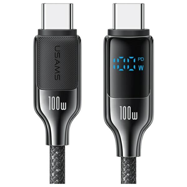 USAMS - USAMS HX Series USB-C/USB-C Kabel 100W 1,2 m Digital Display – Svart