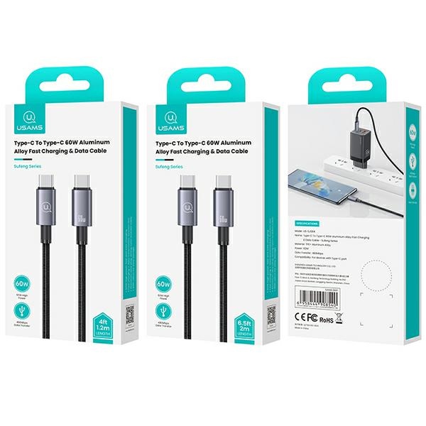 USAMS - USAMS SJ661 USB-C/USB-C Kabel 60W 1,2 m (US-SJ661) – Stål