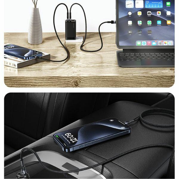 USAMS - USAMS SJ724 USB-C/USB-C Kabel flätad 3A 1,2 m (US-SJ724) – Svart